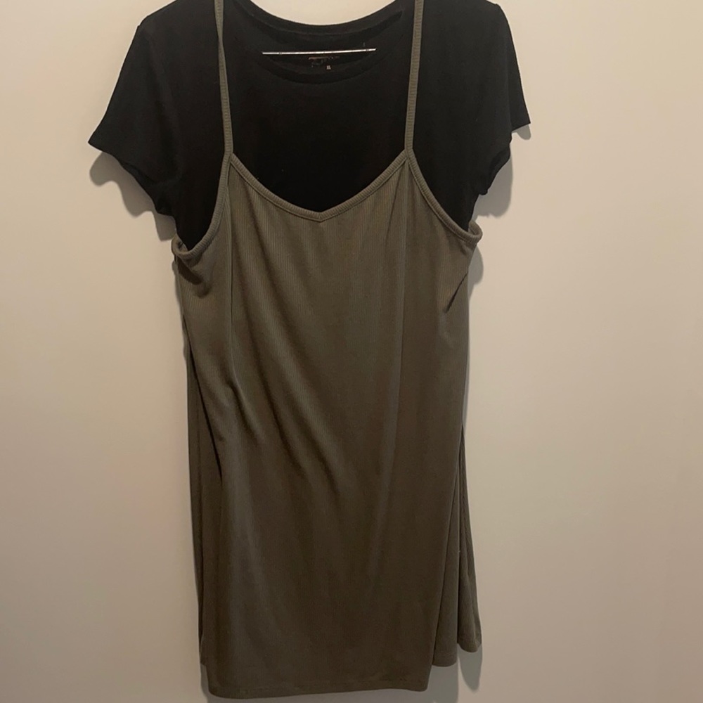 Olive green dress with black attached shirt
